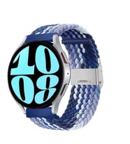 Sneezy Samsung Galaxy Watch 5 40-44mm İle Uyumlu 20mm Metal Klips Solo Fiberlink Örgü Kordon (Beyaz-Mavi)