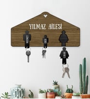 eJOYA Kişiye Özel Aile Temalı Pleksi Anahtarlık & Ahşap Anahtarlık Askısı 113265 (Model 2)