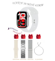Samsung Galaxy M40 Uyumlu Açık Mavi Akıllı Saat Watch 10 Mini Kordon Hediyeli AMOLED EKRAN 41MM (Beyaz-Gri)