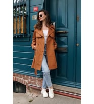 Pastelastore %100 Pamuk Gabardin Midi (95cm) Astarlı Kemerli Kadın Trençkot 1113 (Taba)