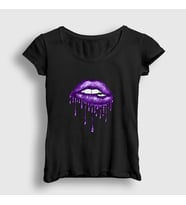 Presmono Kadın Beyaz Lips Deep Purple T-Shirt 381718tt (Siyah)