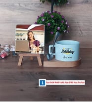 Happy Birthday Fotoğraflı Dekoratif Taş, Kupa Bardak Beyaz Hediye (Model 8)