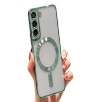 Samsung Galaxy S21 FE Kılıf Kamera Lens Korumalı Renkli Magsafe Şeffaf Silikon (Koyu Yeşil)