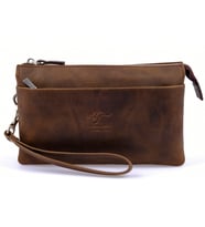 KANGAROO KINGDOM Hakiki Deri Crazy Horse Yeşil Erkek El Portföy Clutch Çantası 5488-ZY (Camel)