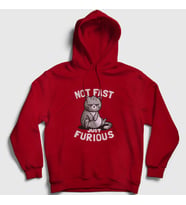 Presmono Unisex Kırmızı Not Fast Just Furious Cat Kedili Kapüşonlu Sweatshirt 460663tt (Kırmızı)