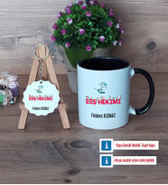 Diş Hekimi Kupa Bardak Kırmızı ve Ahşap Anahtarlık Hediye (Model 10)