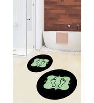 EVDEYA Dijital Yıkanabilir Modern Ayak İzi Desen İkili Yuvarlak Banyo Halısı Klozet Takımı, YKLOZET-20-GOLD, (Yeşil)