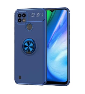 Realme C21 Kılıf Yüzüklü Standlı Manyetik Kamera Korumlı Silikon (Mavi)