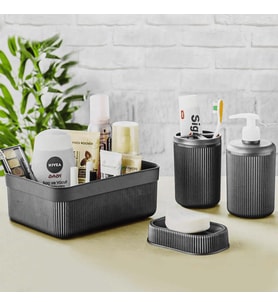 Hometarz 4 lü Plastik Banyo Seti Fırçalık Sabunluk Organizer (Lacivert)