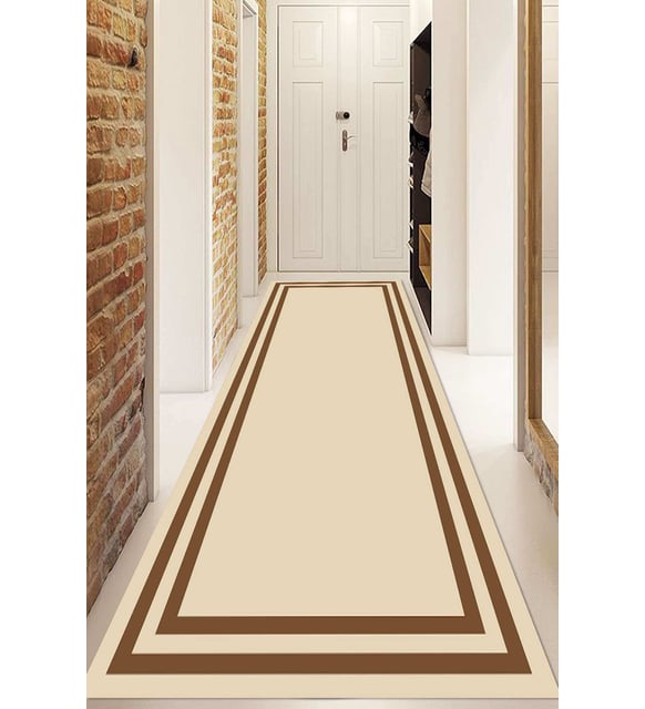 Dijital Baskılı Kaymaz Taban Yıkanabilir Modern Yolluk Ve Koridor Halısı NDU-HT-527 (Krem-Taba)