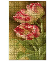 Cakapuzzle Yeşil Yapraklı Kırmızı Beyaz Tulip Çiçekleri Puzzle Yapboz MDF(Ahşap) (255 Parça)