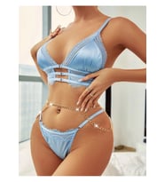 HotFlirt Zincirli Dantel Detaylı Büstiyer Takımı 8411 (Mavi)