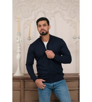 Woolen World Regular Fit Dik Yaka İnce Baharlık Triko Hırka (Lacivert)