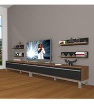 Decoraktiv Eko 360R Mdf Krom Ayaklı Tv Ünitesi Tv Sehpası (Siyah - Ceviz)
