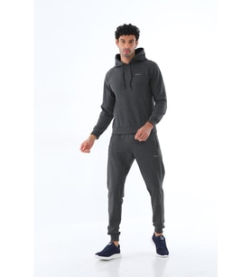 Erkek İki İplik Kumaş Sweatshirt Kapüşonlu Bel Lastikli Eşofman Takımı - 7720 (Antrasit)
