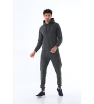 Erkek İki İplik Kumaş Sweatshirt Kapüşonlu Bel Lastikli Eşofman Takımı - 7720 (Antrasit)
