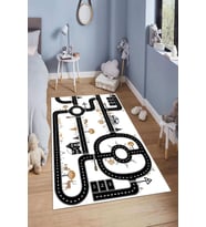 Dijital Baskılı Kaymaz Taban Yıkanabilir Kolay Temizlenir Modern Çocuk Odası Halısı NDÇ-HT-274 (Beyaz)