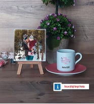 Anneler Günü Hediyesi Fotoğraflı Dekoratif Taş, Ahşap Altlıklı Türk Kahvesi Fincanı Hediye (Model 6)