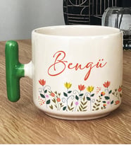 Kişiye Özel Çiçek Desenli Hediye T Kupa Bardak Doğum Günü Hediyesi -10- (Yeşil)