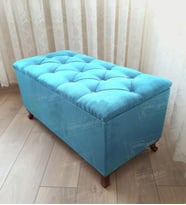 Lüks Sandıklı Kapitoneli Ayakucu Puf Bench 110 cm Ceviz Ayak (Turkuaz)