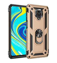 Xiaomi Redmi Note 9S Uyumlu Kılıf Standlı Manyetik Yüzüklü Military Magnetic Ring Polycarbonate and TPU Case (Gold)