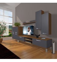 Decoraktiv Eko 6 Mdf Dvd Krom Ayaklı Tv Ünitesi Tv Sehpası (Antrasit - Ceviz)