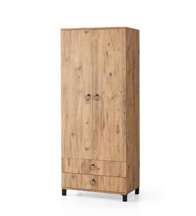 2 Kapılı 2 Çekmeceli Gardrop Elbise Dolabı 79x46x189cm (Ceviz)
