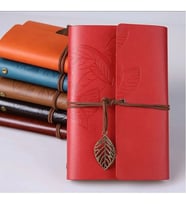 Yaprak Desen Deri Kaplı Defter (Kırmızı)
