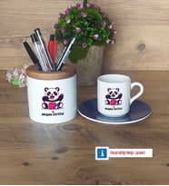 Sevimli Panda Hediyeleri Türk Kahvesi Fincanı Kırmızı, Kalemlik Kişiye Özel Hediye (Model 2)