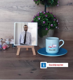 Fen ve Teknoloji Öğretmeni Fotoğraflı Dekoratif Taş, Ahşap Altlıklı Türk Kahvesi Fincanı Hediye (Model 5)