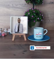Fen ve Teknoloji Öğretmeni Fotoğraflı Dekoratif Taş, Ahşap Altlıklı Türk Kahvesi Fincanı Hediye (Model 5)