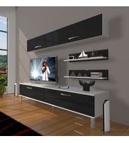 Decoraktiv Eko 5 Slm Std Krom Ayaklı Tv Ünitesi Tv Sehpası (Beyaz-Siyah)