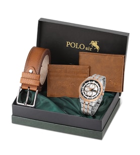 Polo Air Erkek Kol Saati Cüzdan Kemer Kartlık Kombin PL-0857E (TABA-TABA)
