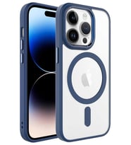 Apple iPhone 14 Pro Max Kılıf Renkli Kenar Şeffaf Kamera Çevresi Metal Magsafe TPU Silikon (Lacivert)