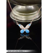 Papatya Silver 925 Ayar Gümüş Mavi Mineli Sedef Kelebek Kolye (Rose)