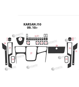 Meriç® Peugeot Karsan J10 Ön Torpido Kaplama Maun 31 Parça 2010-› (Karbon)