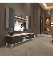 Decoraktiv Eko 5D Mdf Dvd Retro Tv Ünitesi Tv Sehpası - Beyaz - Pera (Beyaz - Antrasit)
