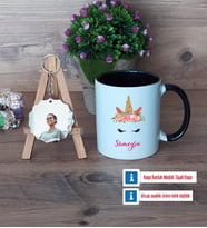 Unicorn Kupa Bardak Beyaz ve Fotoğraflı Ahşap Anahtarlık Hediye (Model 11)