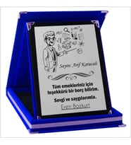 Kişiye Özel Erkek Öğretmen Temalı Kırmızı Plaket (Gümüş-Lacivert)