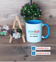 Komiser Yardımcısı Kupa Bardak Beyaz ve Fotoğraflı Ahşap Anahtarlık Hediye (Model 4)