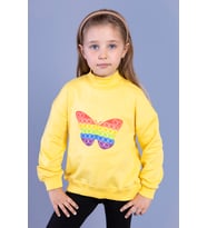 Toontoy Kız Çocuk Pamuklu Balıkçı Yaka Popıt Desenli Sweatshirt (Sarı)