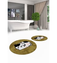 EVDEYA 3D Dijital Yıkanabilir Kedi Desen İkili Banyo Halısı Paspas Yuvarlak Klozet Takımı, YKLOZET-43-BEYAZ, (Kahverengi)