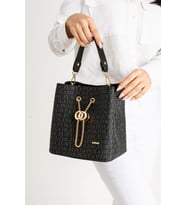 Just Polo Monogram Baskı Uzun Askılı 3 Bölmeli Kadın El ve Omuz Çantası PBU5602 (Siyah)