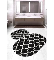 Dijital Baskılı Kaymaz Taban Yıkanabilir Oval 2'li Klozet Takımı Banyo Paspası NOKZ-SD-511 (Siyah)