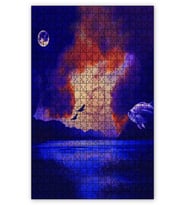 Cakapuzzle Dağlar Göl Dolunay Bulutlar Balık Sürreal Puzzle Yapboz MDF (Ahşap) (1000 Parça)