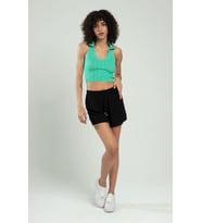 Sifu Tekstil Polo Yaka  Kadın Saç Örgülü Yuvarlak Açmalı Spor Triko Bluz Atlet Crop Top SFYZ1010 (Fıstık Yeşili)