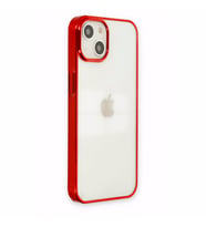Uyumlu Model Apple iPhone 13 Kılıf Sararmaz Şeffaf Mika Kapak (Kırmızı)