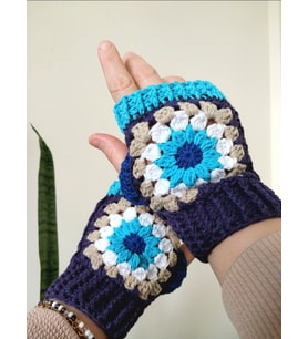 Boho Parmaksız Eldiven, Renkli Motif Eldivenler, El Yapımı Renkli Açık Parmak Eldiveni, Kemzey Handmade Giyim Aksesuarları (Koyu Mor)