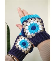 Boho Parmaksız Eldiven, Renkli Motif Eldivenler, El Yapımı Renkli Açık Parmak Eldiveni, Kemzey Handmade Giyim Aksesuarları (Koyu Mor)