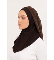 Hazır Lüks Pratik Hijablı  Şifon Şal (Kahverengi)